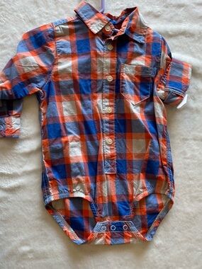 OshKosh B'gosh Orange and Blue Plaid Baby Button-Up. New. 24M